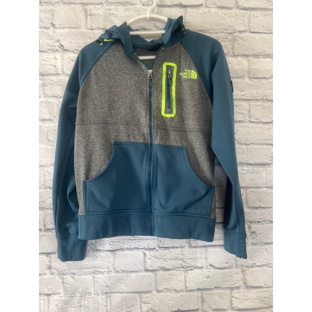 The North Face Mens Blue Gray Full Zip Hoodie Neon Accents Small